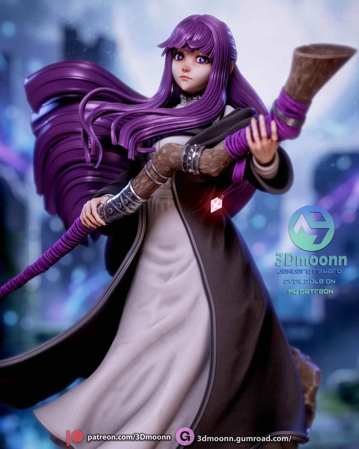 Sculptor's render (kit ships unpainted): close-up of the face, the banded staff top and the glowing pendant