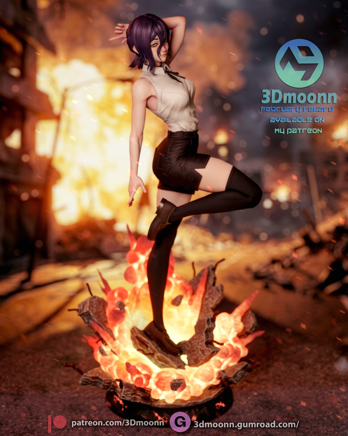 Sculptor's render (kit ships unpainted): side view of the drawn-up leg and the explosion