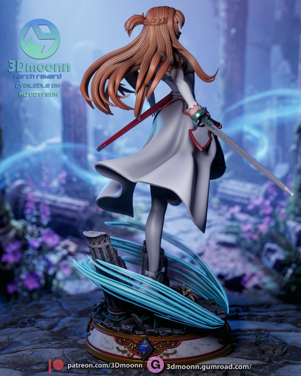 Sculptor's render (kit ships unpainted): back view showing the long hair and scabbard