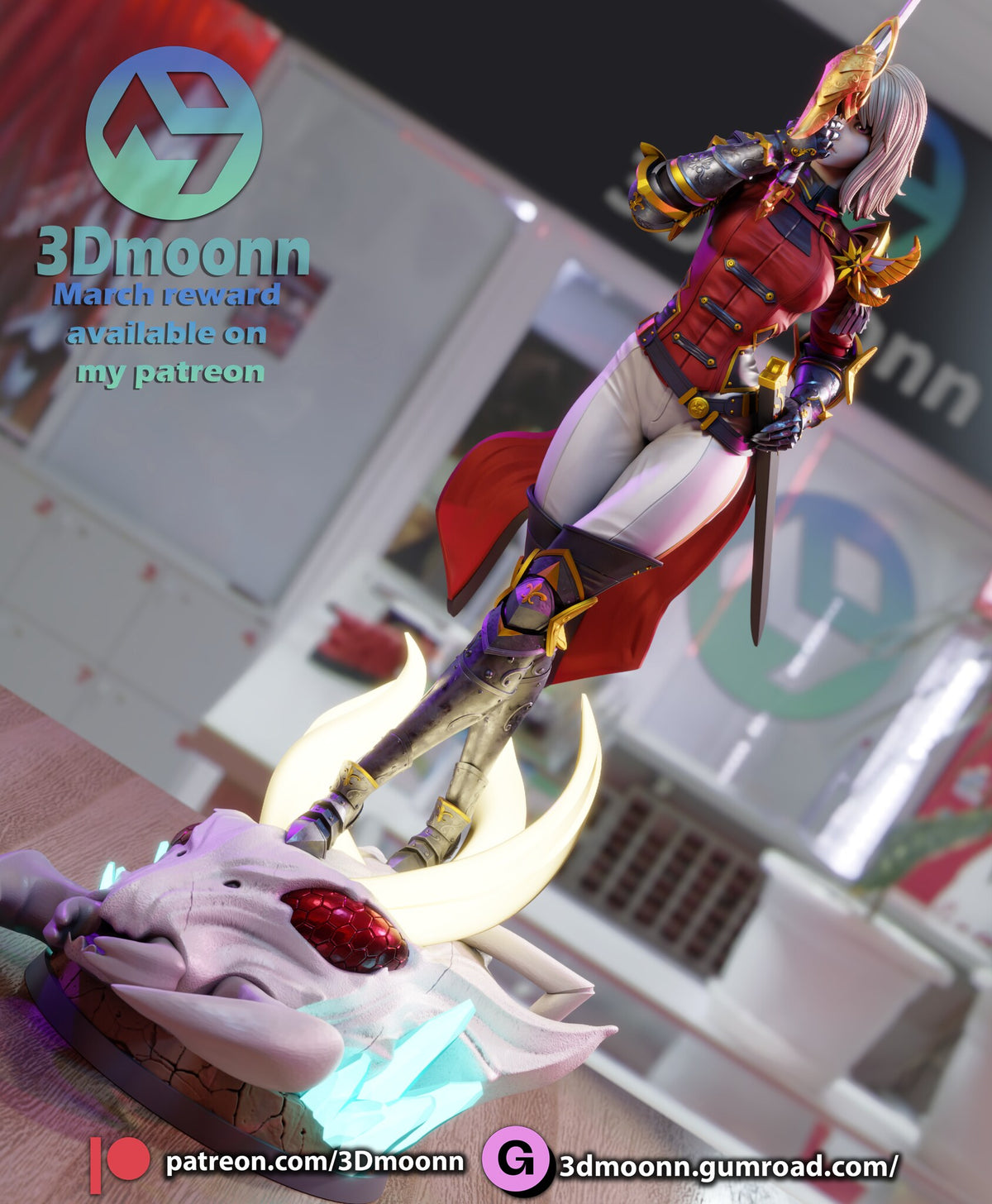 Sculptor's render (kit ships unpainted): angled low view with the crystals and red gem eye in front