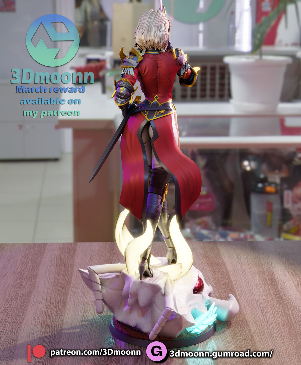 Sculptor's render (kit ships unpainted): rear view showing the long coat tails