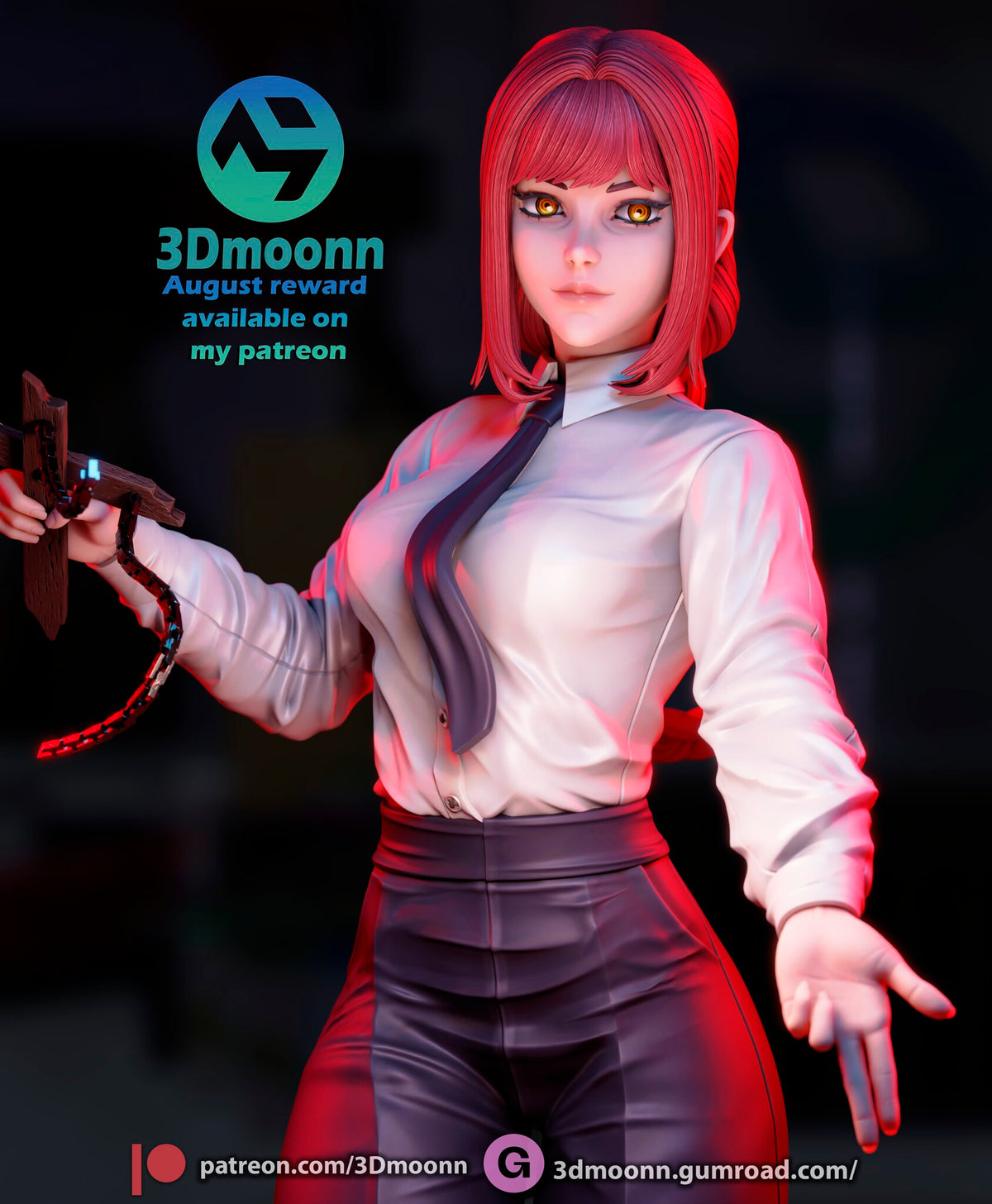Sculptor's render (kit ships unpainted): close-up of the face with ringed gold eyes, the shirt, tie and chained cross