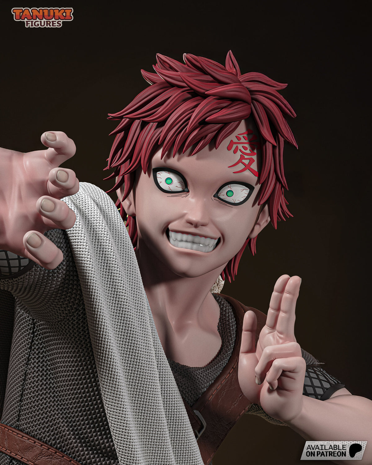 Sculptor's render (kit ships unpainted): the same bust with the clean face and a red mark on the forehead