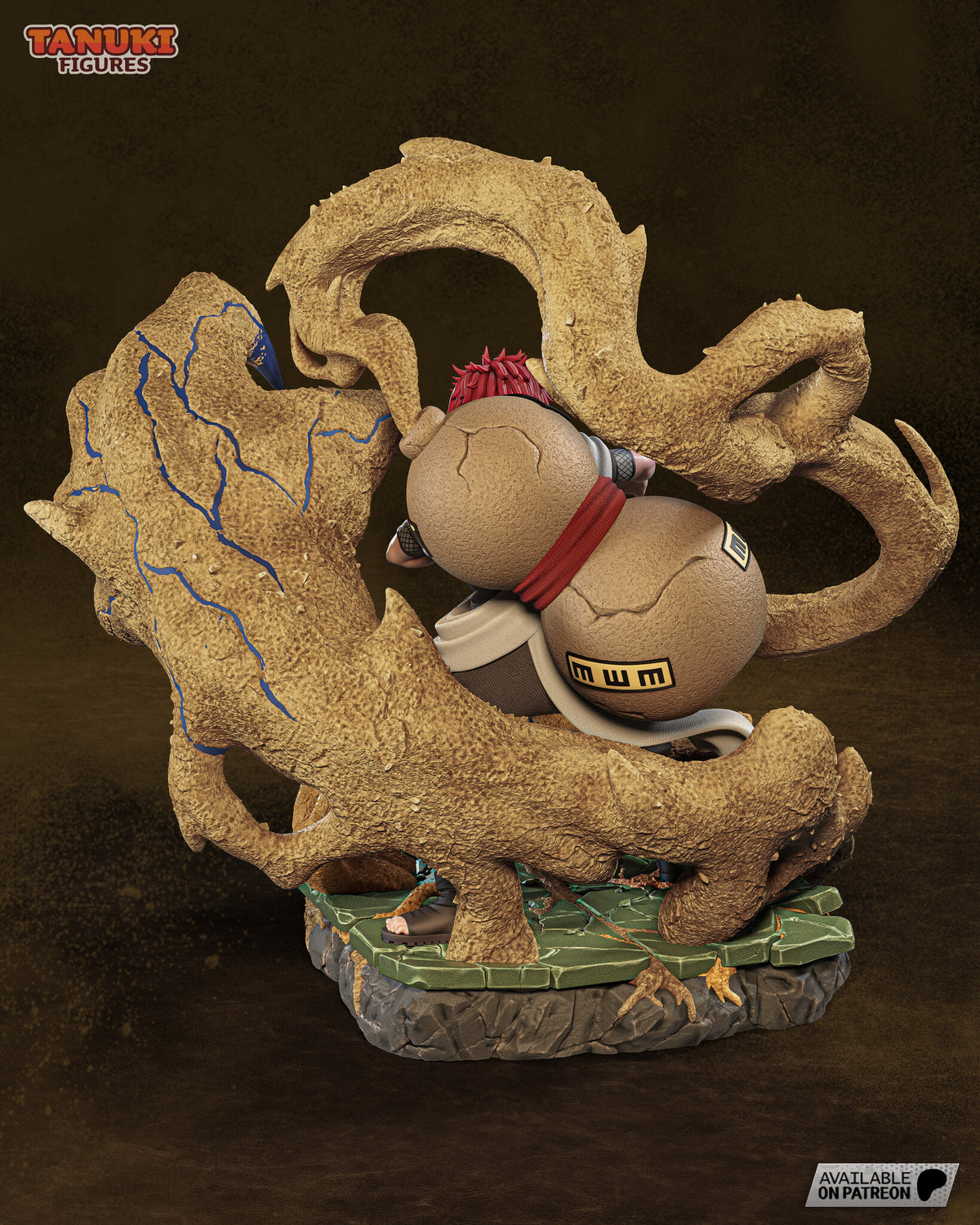 Sculptor's render (kit ships unpainted): back view of the two-lobed gourd tied on with a thick red strap, framed by the sand loops