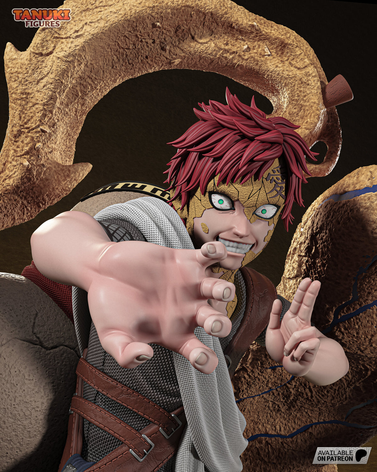 Sculptor's render (kit ships unpainted): close-up of the sand-armor face behind the outstretched clawed hand