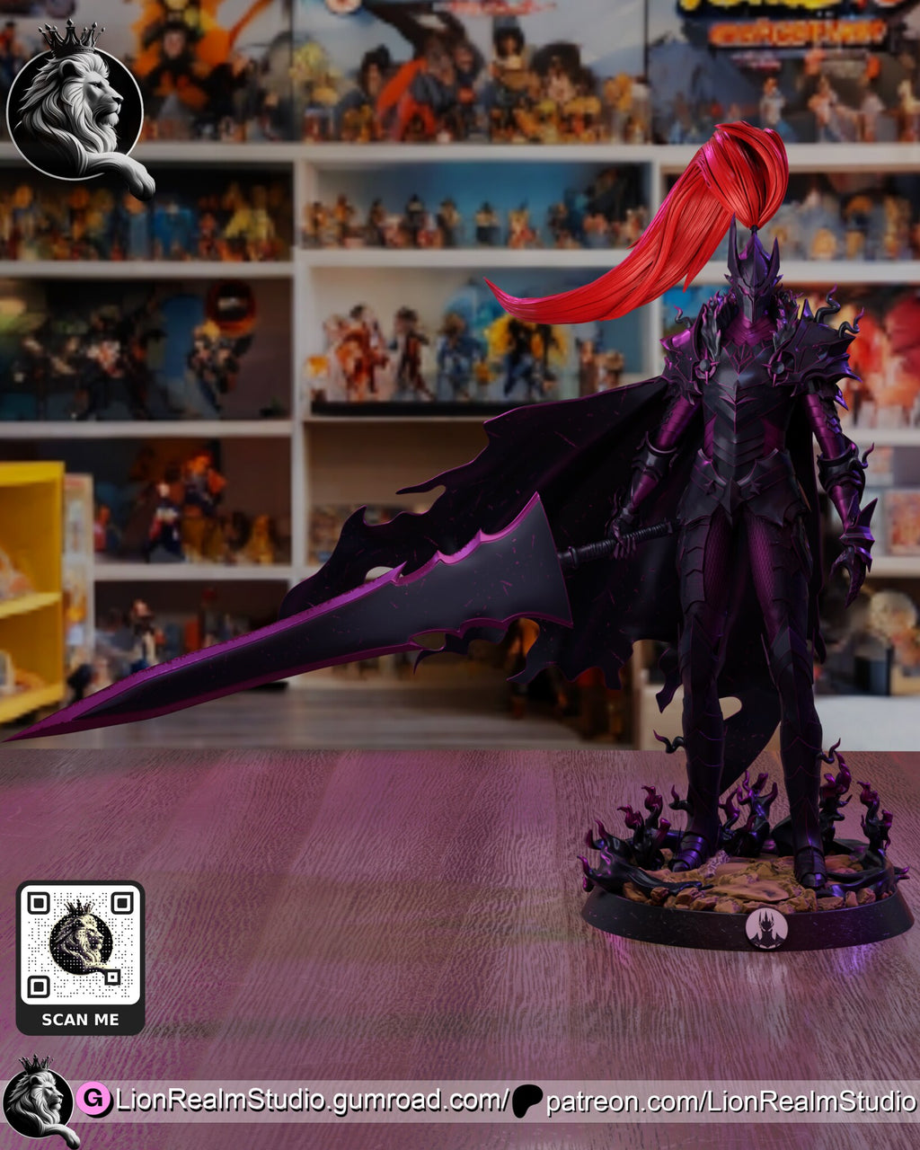 Sculptor's render (kit ships unpainted): wide front view showing the full reach of the black sword