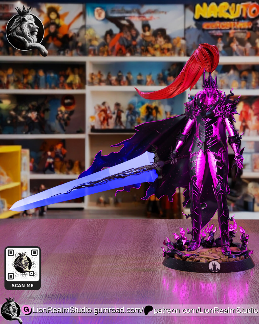 Sculptor's render (kit ships unpainted): built with the crystal blade, the pale veined sword
