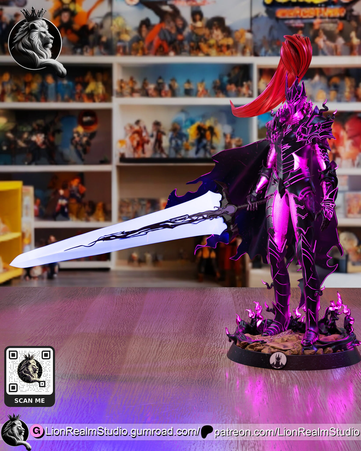 Sculptor's render (kit ships unpainted): side view built with the crystal blade, with the streaming red plume