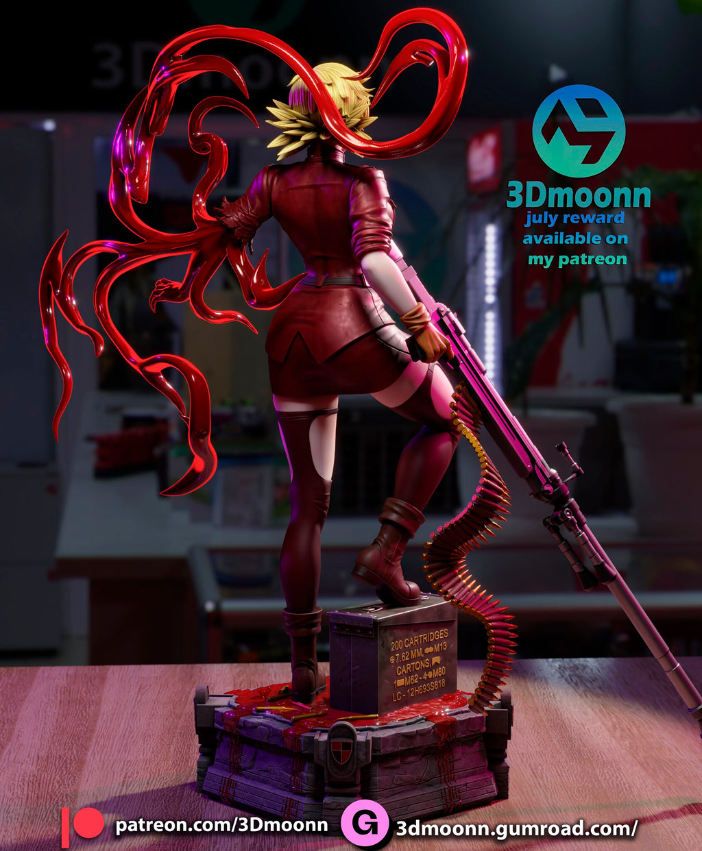 Sculptor's render (kit ships unpainted): built with the tendril arm: rear view of the uniform, the tendril loops and the hanging ammo belt
