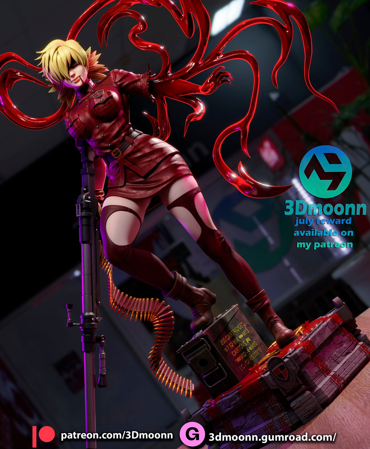 Sculptor's render (kit ships unpainted): built with the tendril arm: low, tilted view of the stance on the plinth