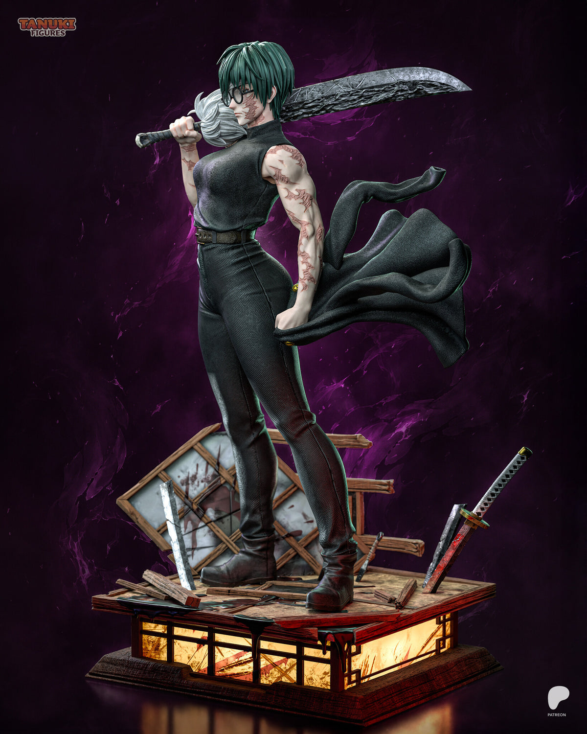 Sculptor's render (kit ships unpainted): side view with the jacket arm, the dark jacket streaming out behind her
