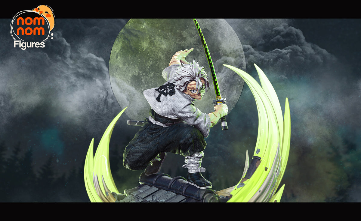 Sculptor's render (kit ships unpainted): wide view of the whole scene with both wind crescents rising around the figure (moon backdrop not included)