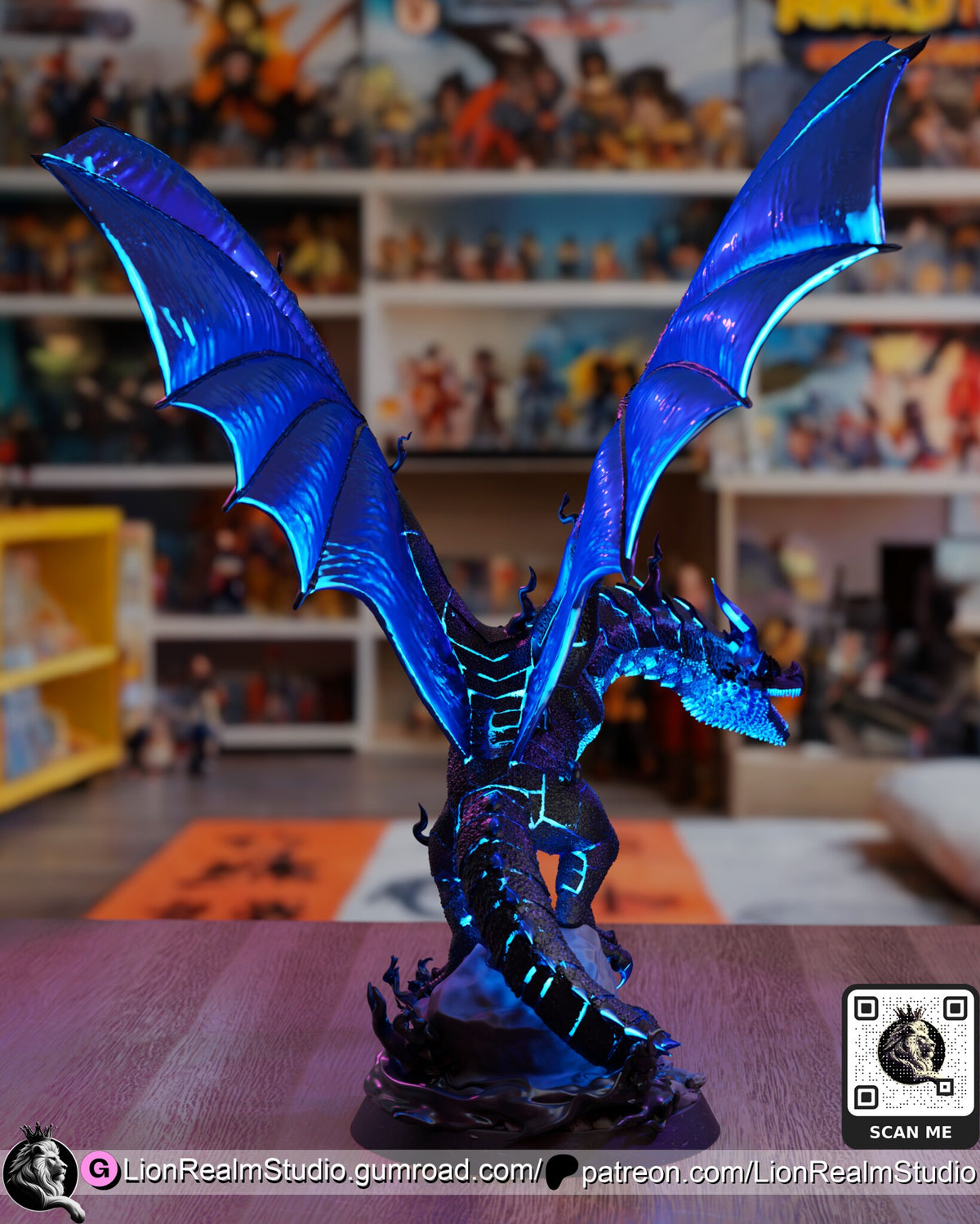 Sculptor's render (kit ships unpainted): rear view with the wings raised in a V and glowing chevron stripes down the spine