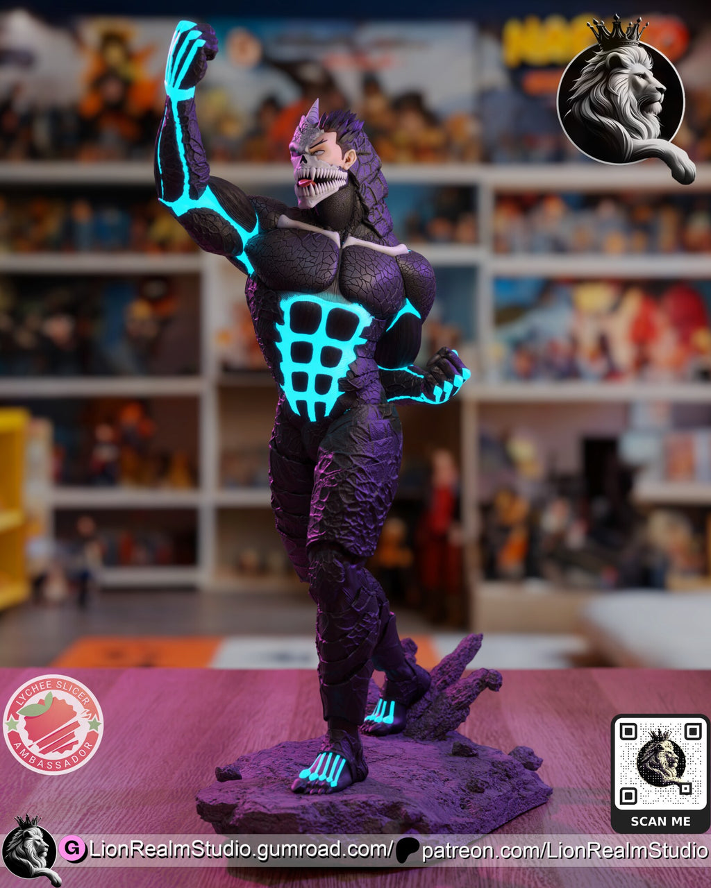 Sculptor's render (kit ships unpainted): the same view with the half-transformed head, part skull and part human face with spiky dark hair