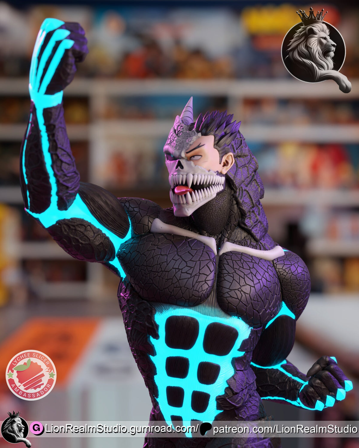 Sculptor's render (kit ships unpainted): upper body with the half-transformed head and a single horn