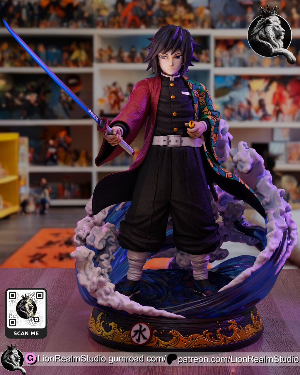 Sculptor's render (kit ships unpainted): front view with the full length of the drawn sword angled across the frame