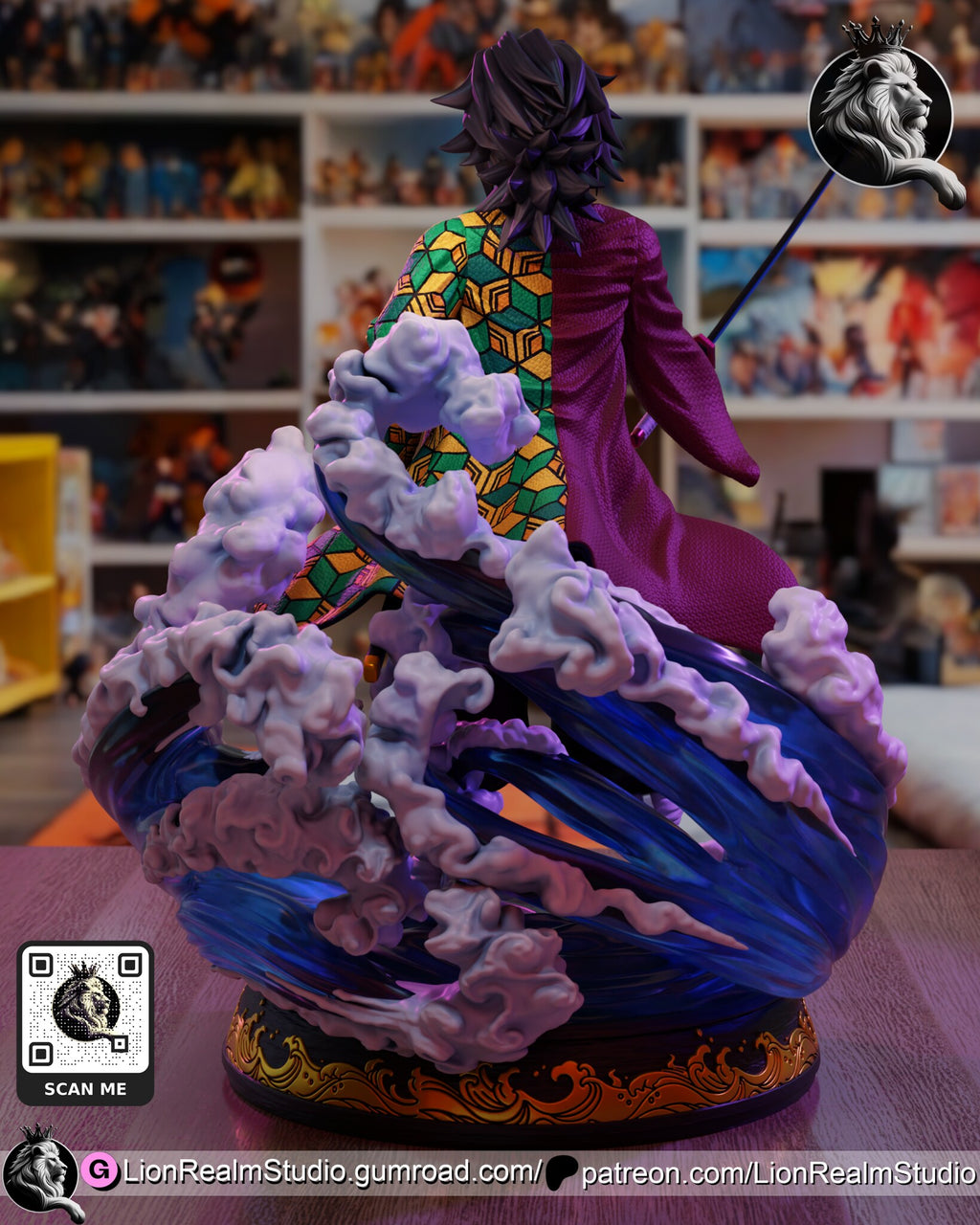 Sculptor's render (kit ships unpainted): straight rear view of the coat split down the center seam, the water wrapping around his legs