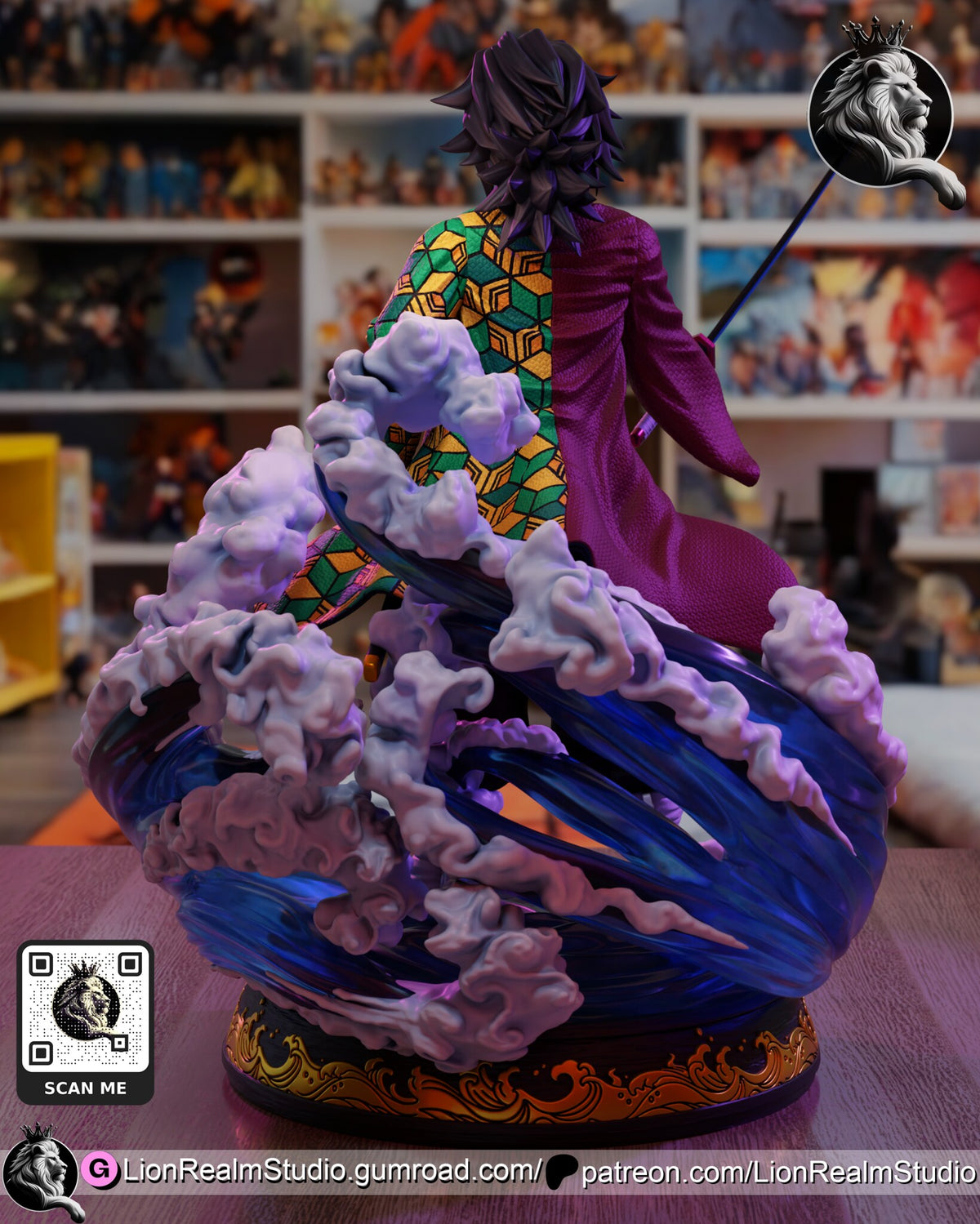 Sculptor's render (kit ships unpainted): straight rear view of the coat split down the center seam, the water wrapping around his legs