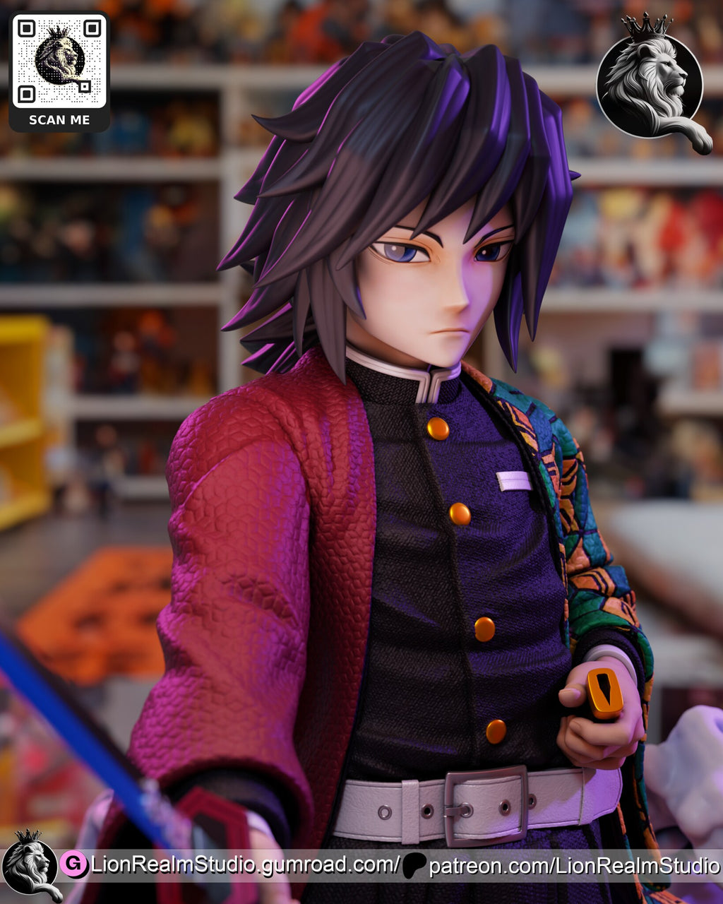 Sculptor's render (kit ships unpainted): close-up of the face, the black uniform with gold buttons and the left hand at the scabbard