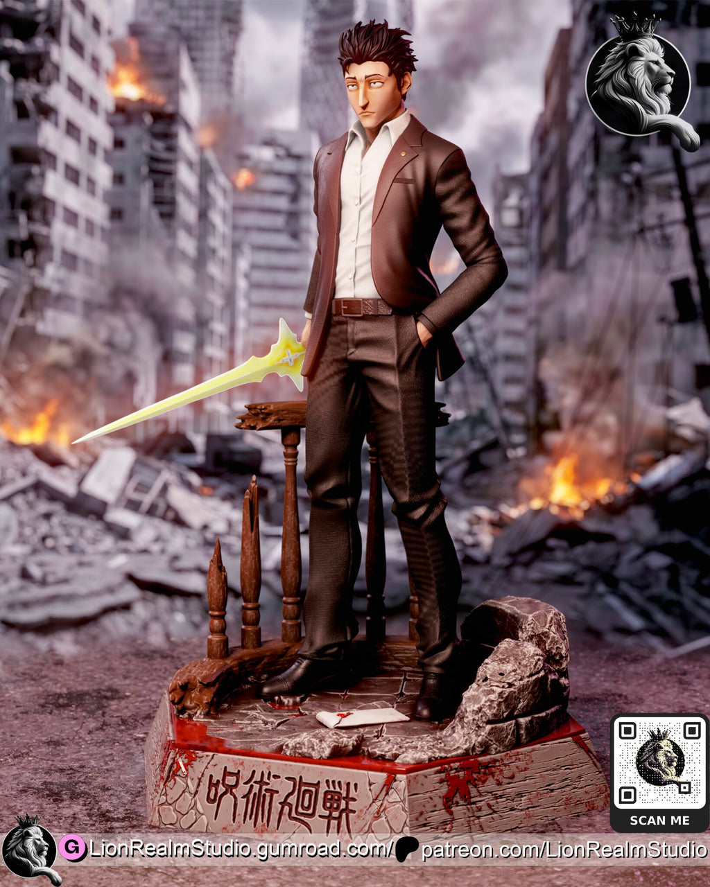 Sculptor's render (kit ships unpainted): built without the spirit, holding the glowing sword lowered at his side