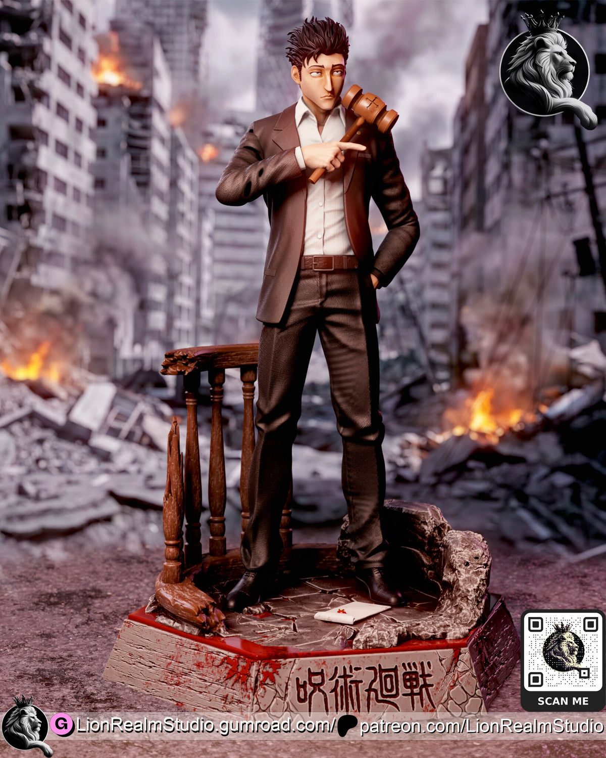 Sculptor's render (kit ships unpainted): built without the spirit, with the arm raised and pointing, the gavel against his shoulder