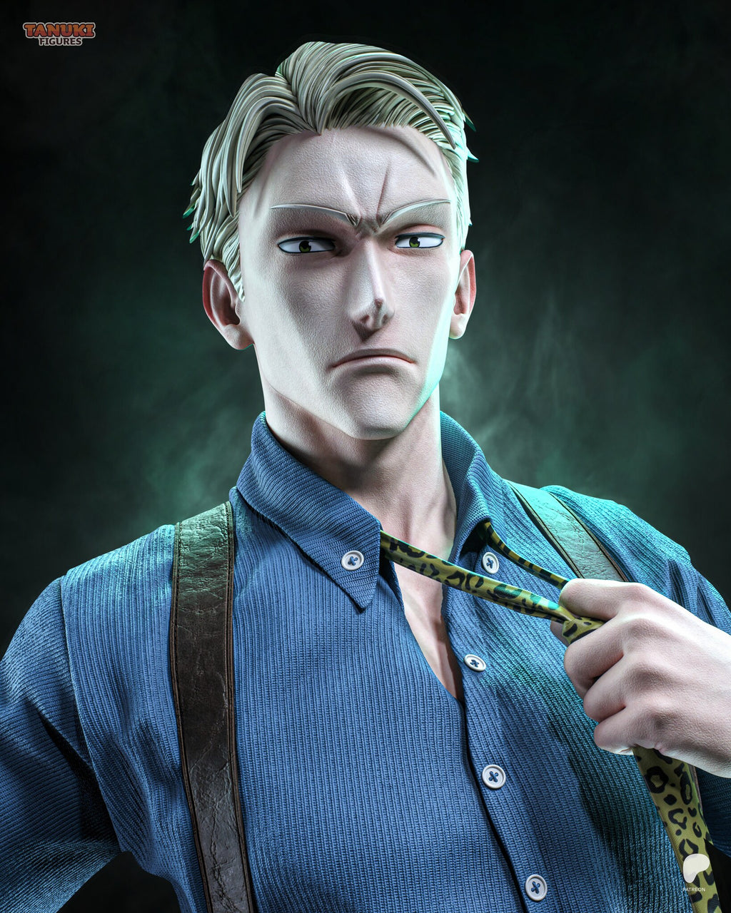 Sculptor's render (kit ships unpainted): close-up of the face without the glasses, scowling