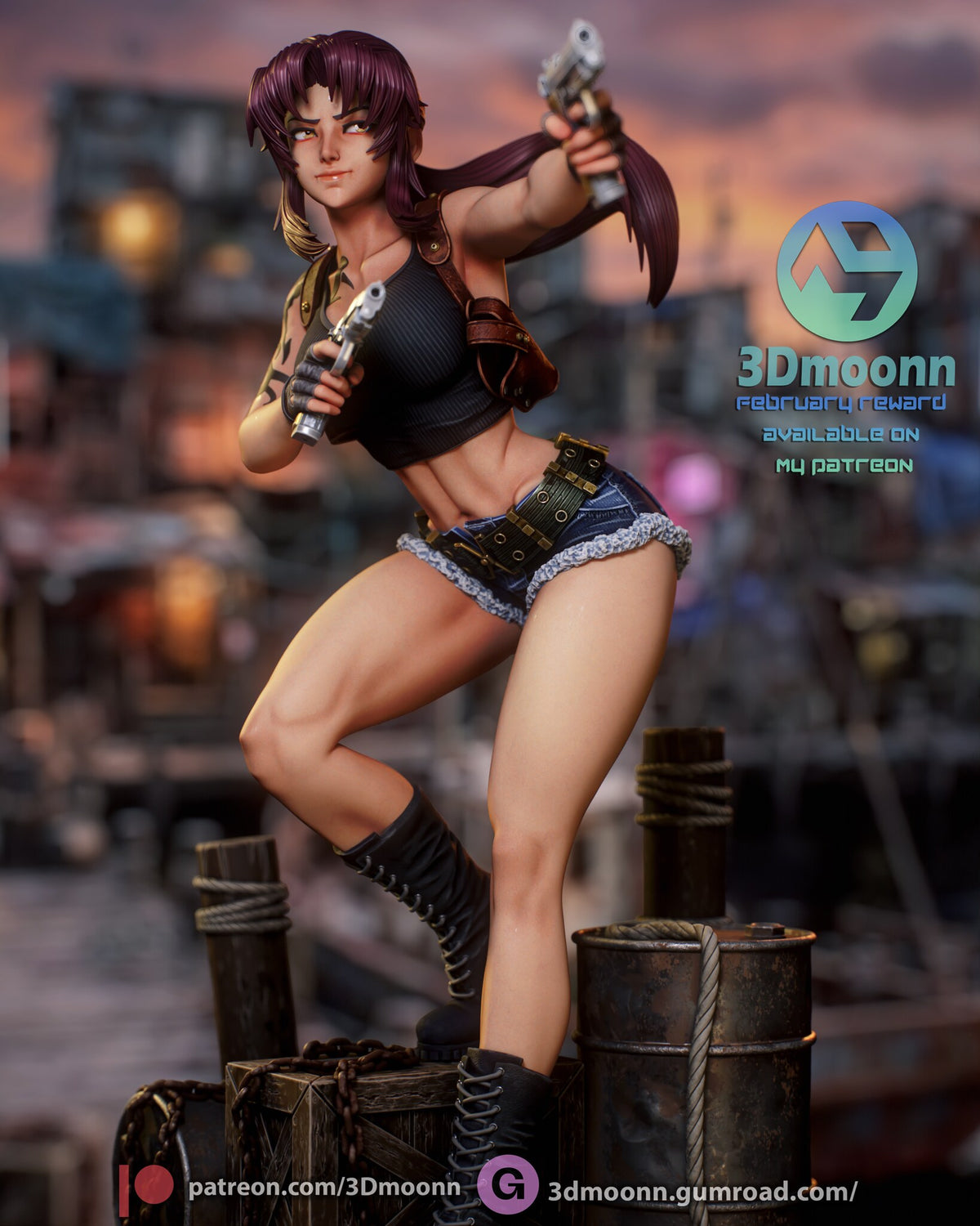 Sculptor's render (kit ships unpainted): front view from closer in, with the outstretched pistol arm and the shoulder holster