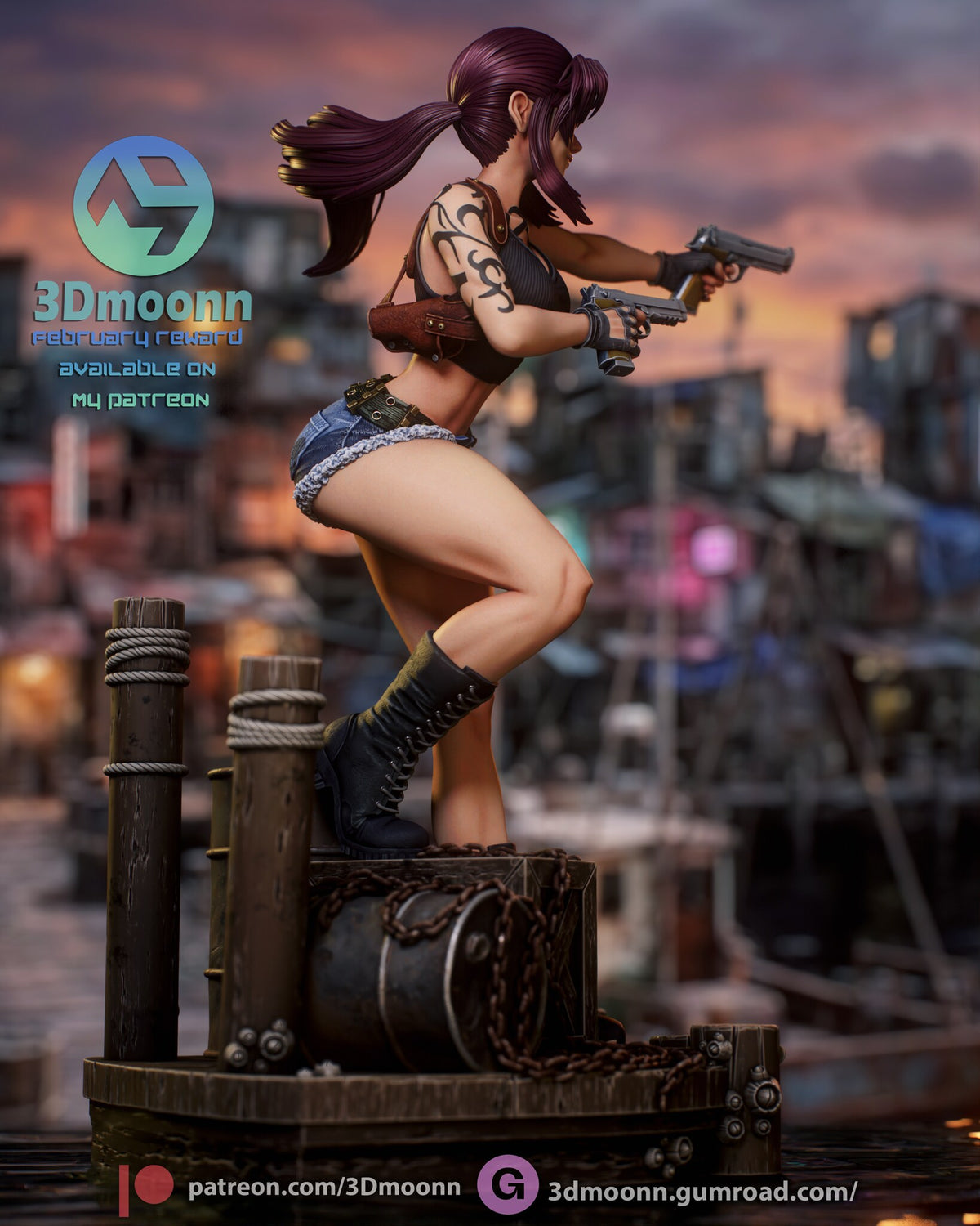 Sculptor's render (kit ships unpainted): side view from the other side, with the chained drum and the posts