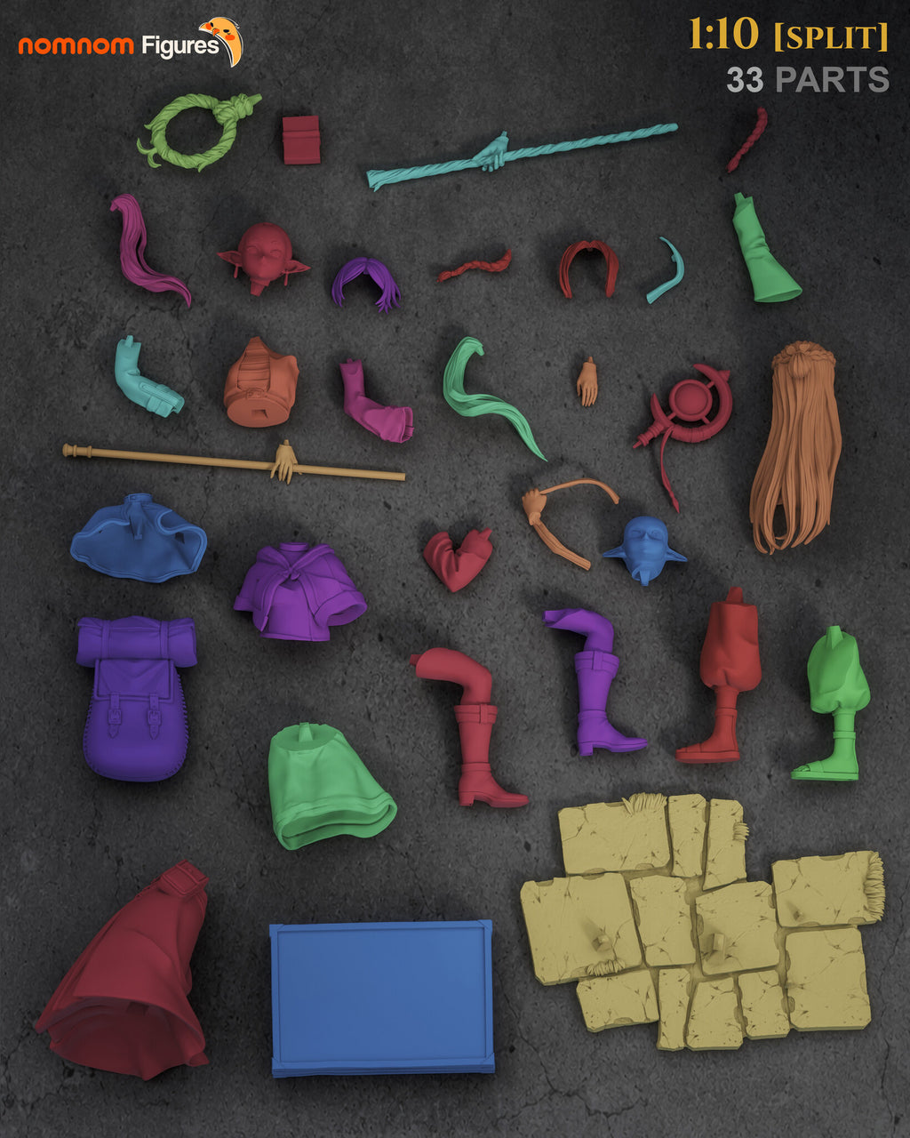 Studio parts sheet (kit ships unpainted): the 33 parts of the 1:10 split kit laid out