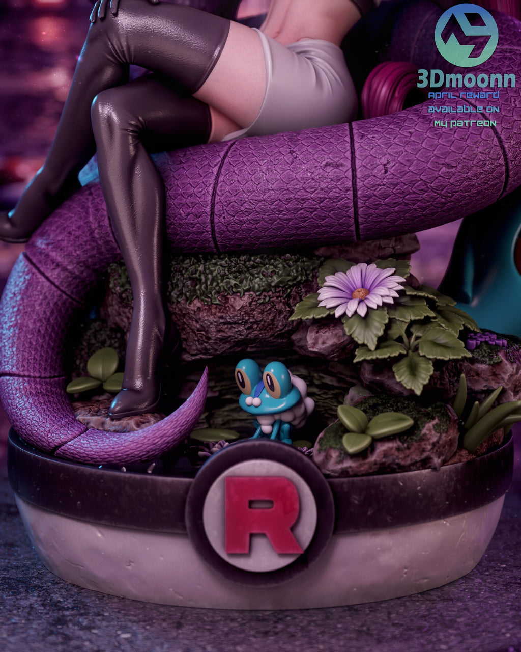 Sculptor's render (kit ships unpainted): close-up of the base front with the ring medallion, the cobra's tail and the small frog