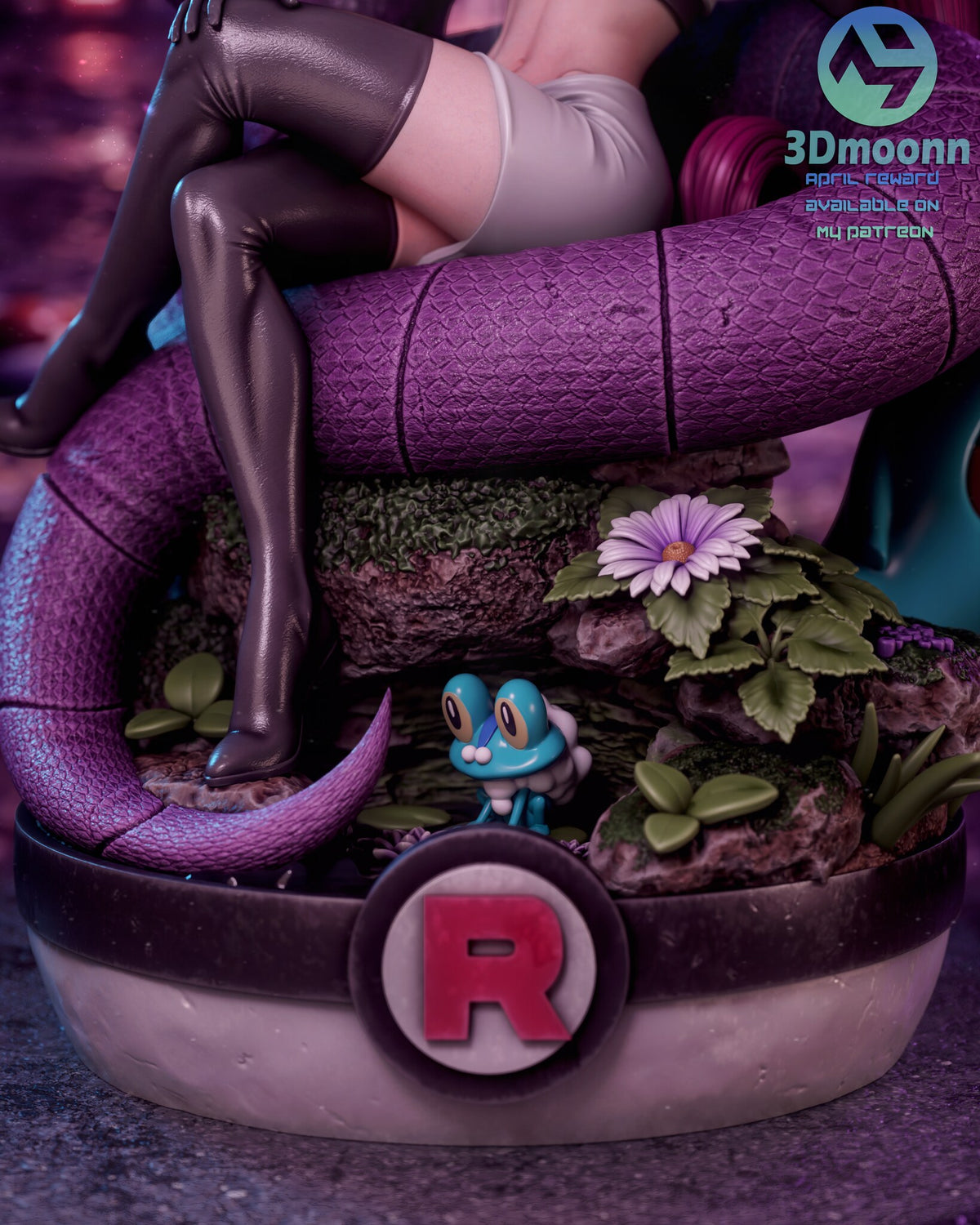 Sculptor's render (kit ships unpainted): close-up of the base front with the ring medallion, the cobra's tail and the small frog