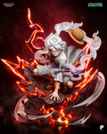 Sculptor's render of the painted design (kit ships unpainted): front view of the white-haired fighter crouched on a lava rock, cloud swirls round him, his hat flying and red lightning bolts spiking out