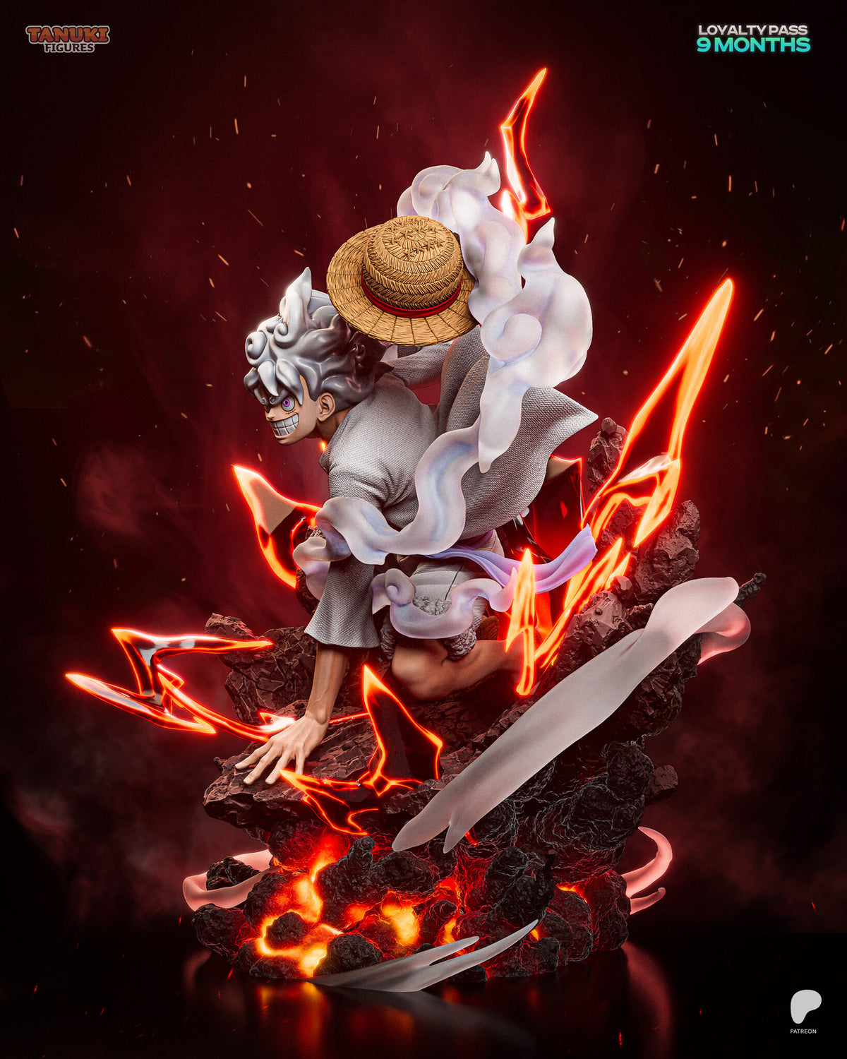 Sculptor's render (kit ships unpainted): three-quarter view from his left, the hat on the cloud swirl and the lightning bolts around the rock