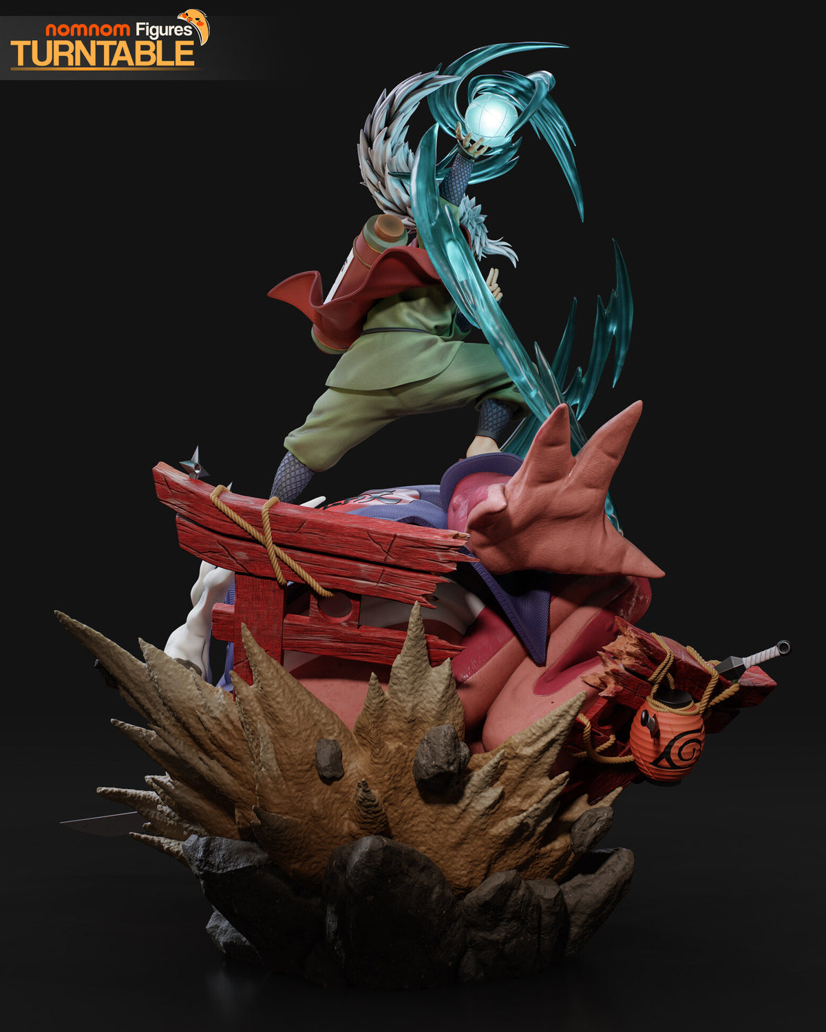 Sculptor's render (kit ships unpainted): rear view of the broken shrine gate, the rock spikes and the lantern