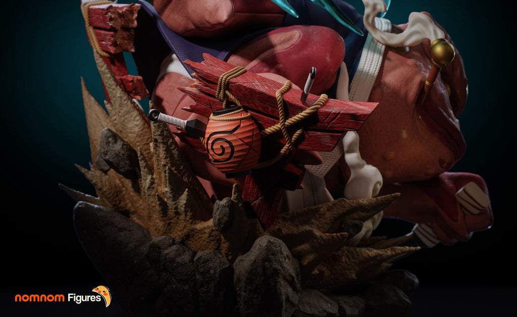 Sculptor's render (kit ships unpainted): close view of the gate wreckage with the paper lantern, rope, knife and rock spikes