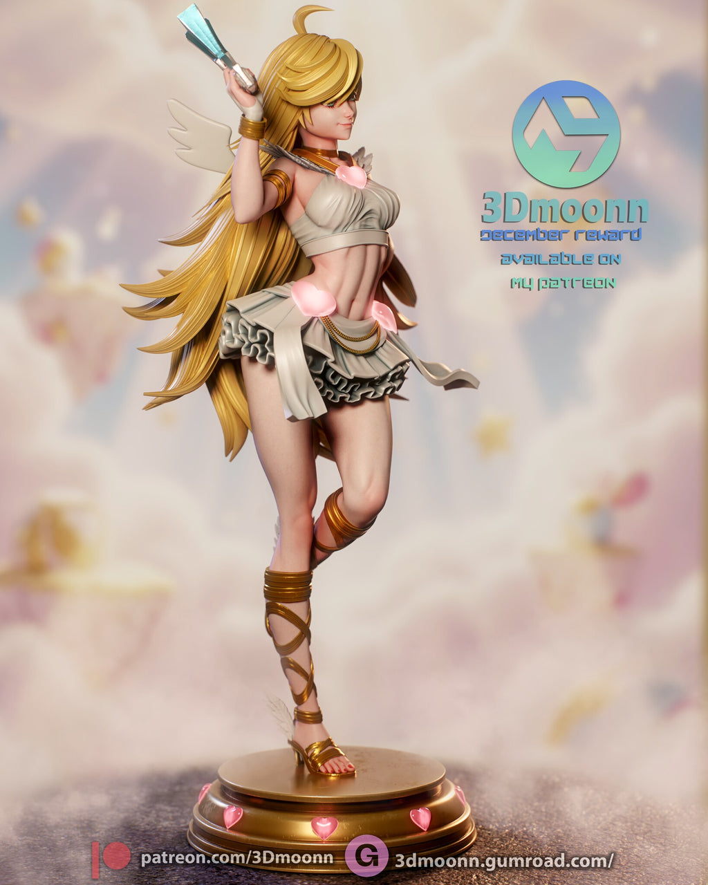Sculptor's render (kit ships unpainted): side view from her right, showing the long hair and the small back wings