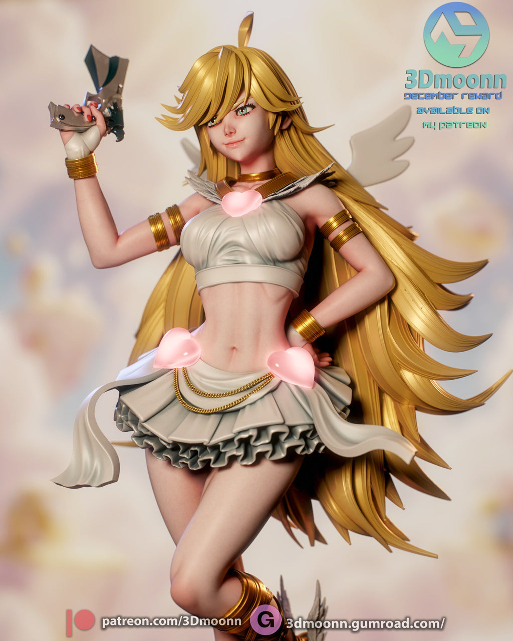 Sculptor's render (kit ships unpainted): close-up from the knees up, with the raised pistol and the hand on her hip