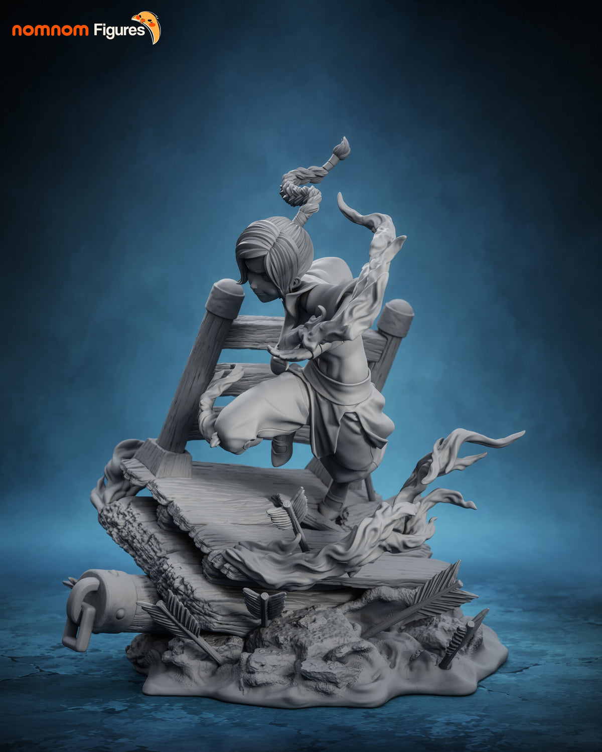 Sculptor's render, shown in gray (kit ships unpainted): side view along the tilted plank deck