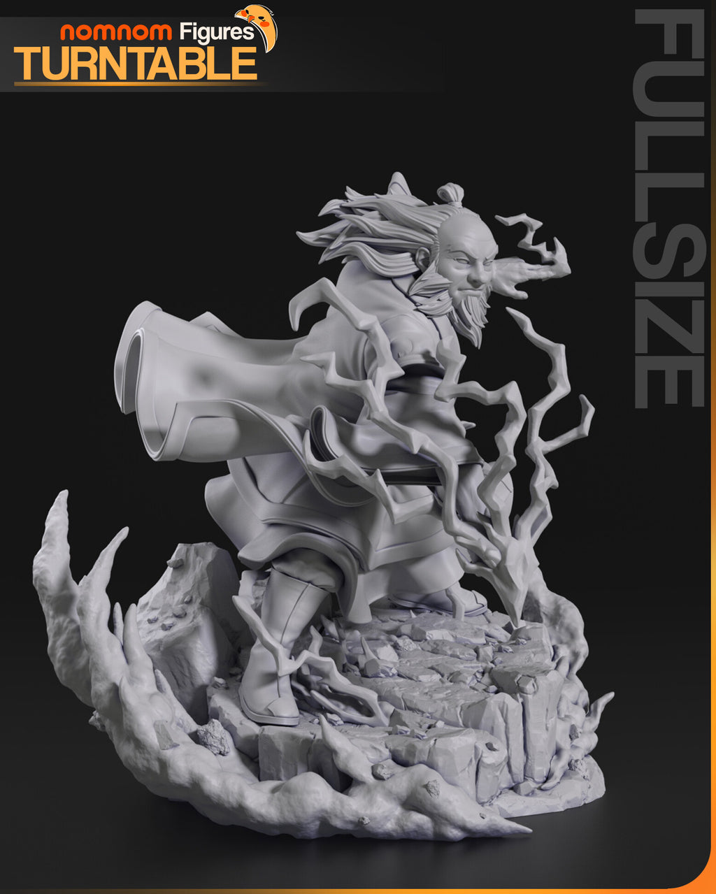 Sculptor's render (kit ships unpainted): gray front view from a slightly different angle, the lightning branches around his legs