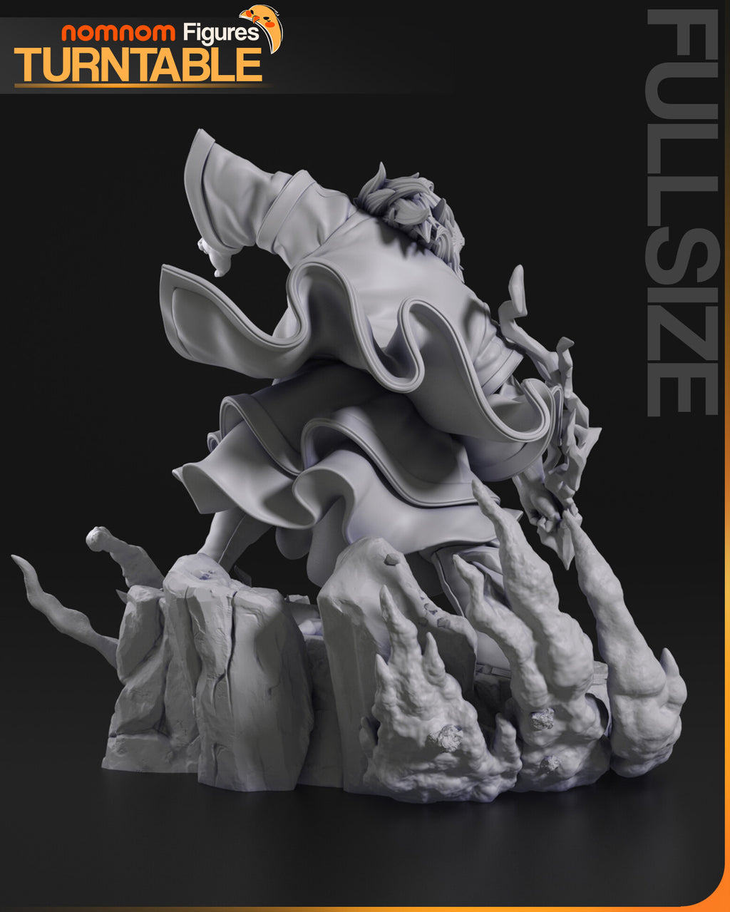 Sculptor's render (kit ships unpainted): gray rear view of the robe folds and the back of the base