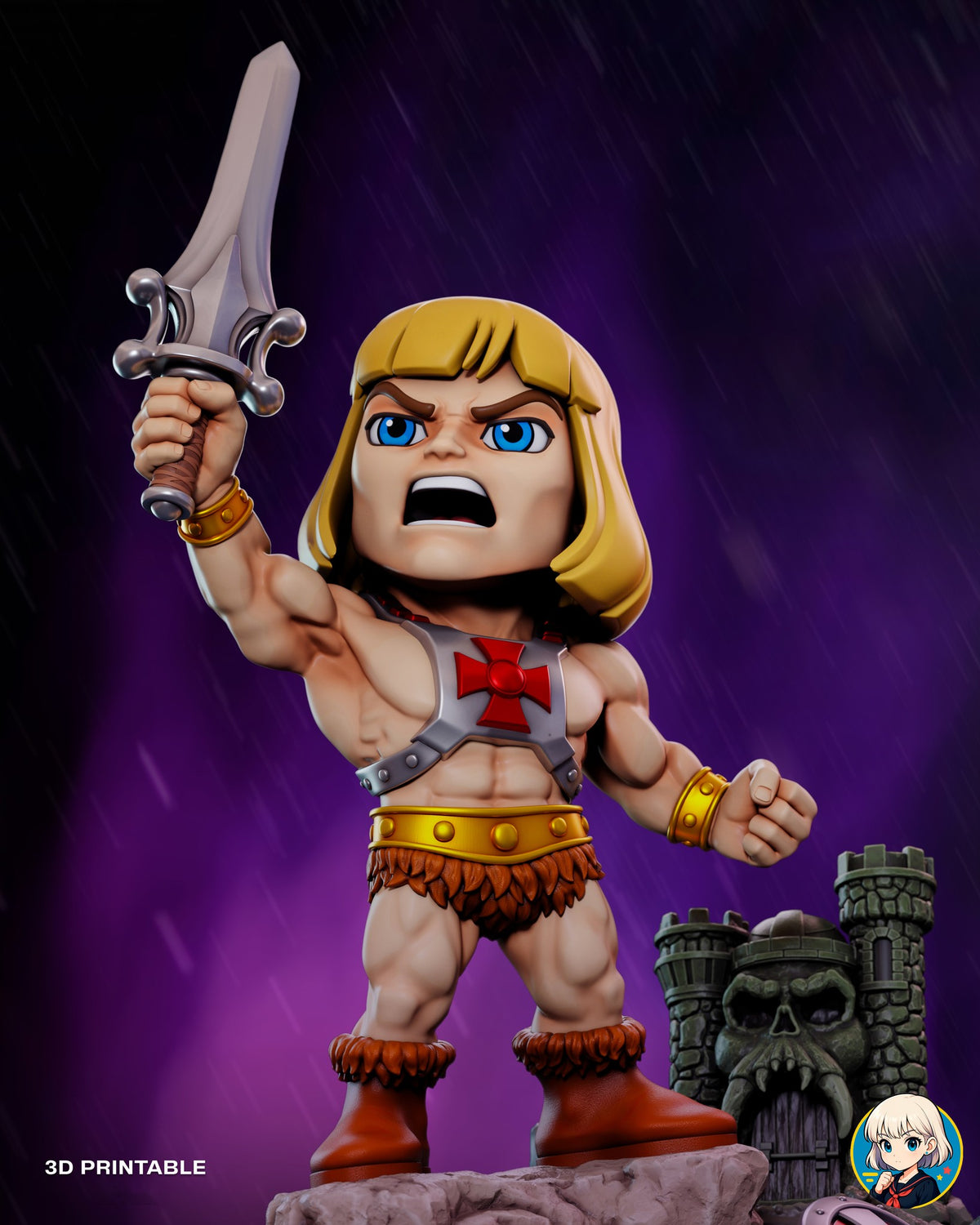 Sculptor's render (kit ships unpainted): the same front view against a purple stormy sky