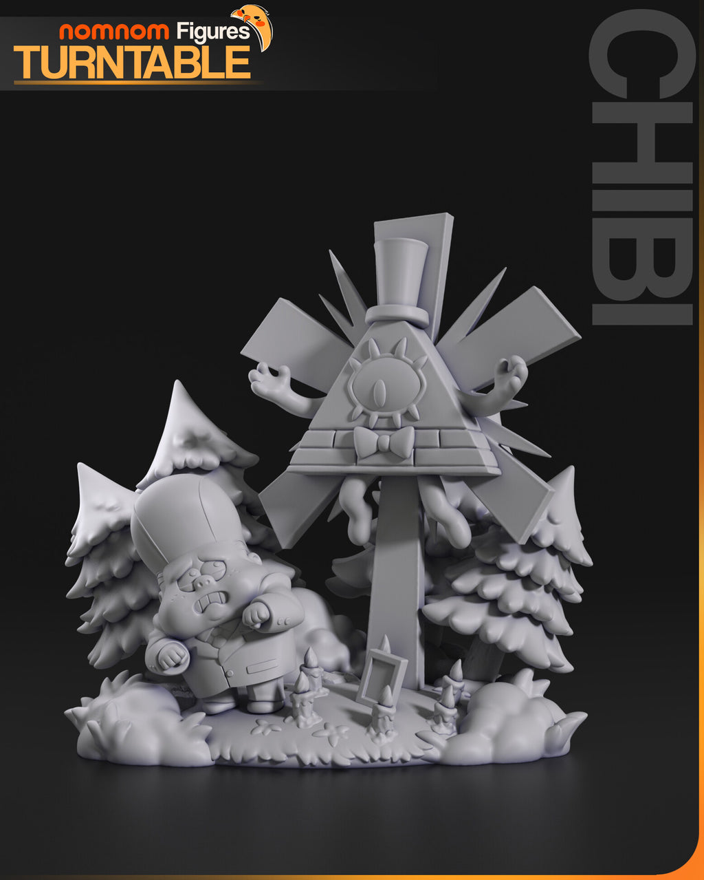 Sculptor's render (kit ships unpainted): unpainted gray front view of the whole scene