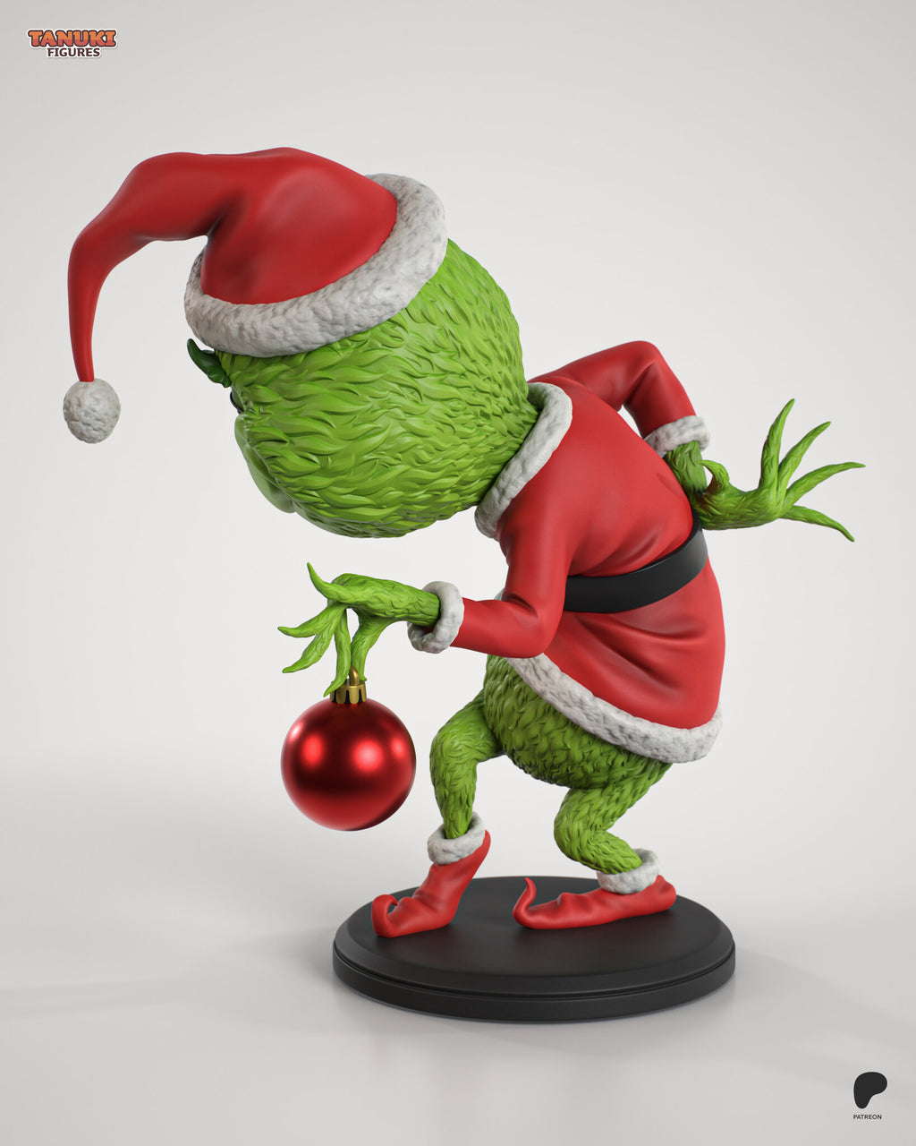 Sculptor's render (kit ships unpainted): rear three-quarter view with the head turned away, the furry legs and the curled red shoes