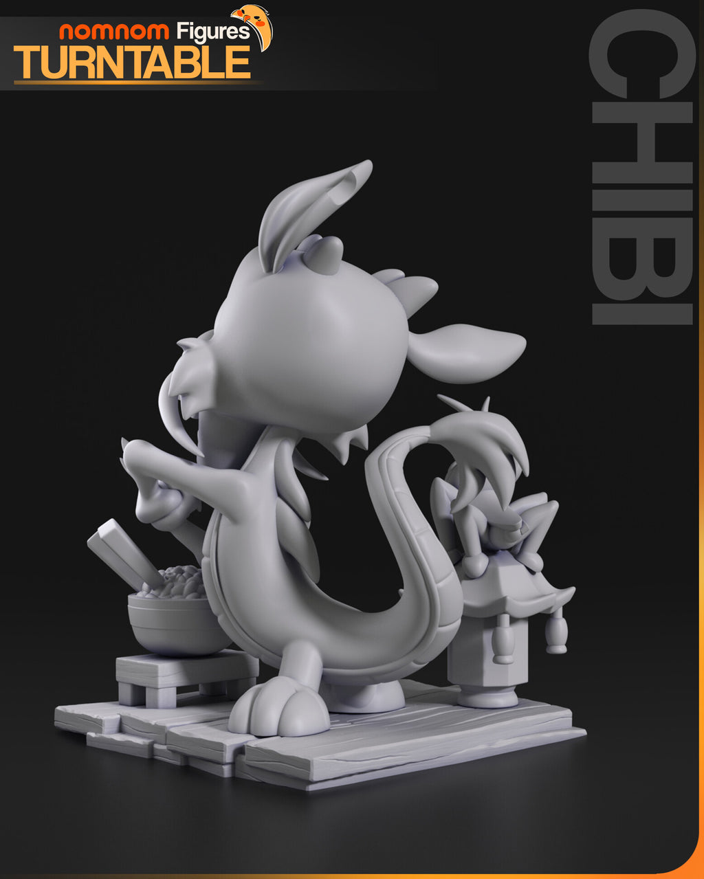 Sculptor's render (kit ships unpainted): gray rear view of the head, the tail tuft and the lantern roof with the cricket