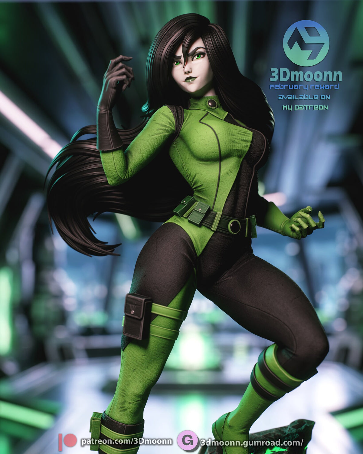 Sculptor's render (kit ships unpainted): front view from the hair to the boot tops, showing the suit's color split and the belt