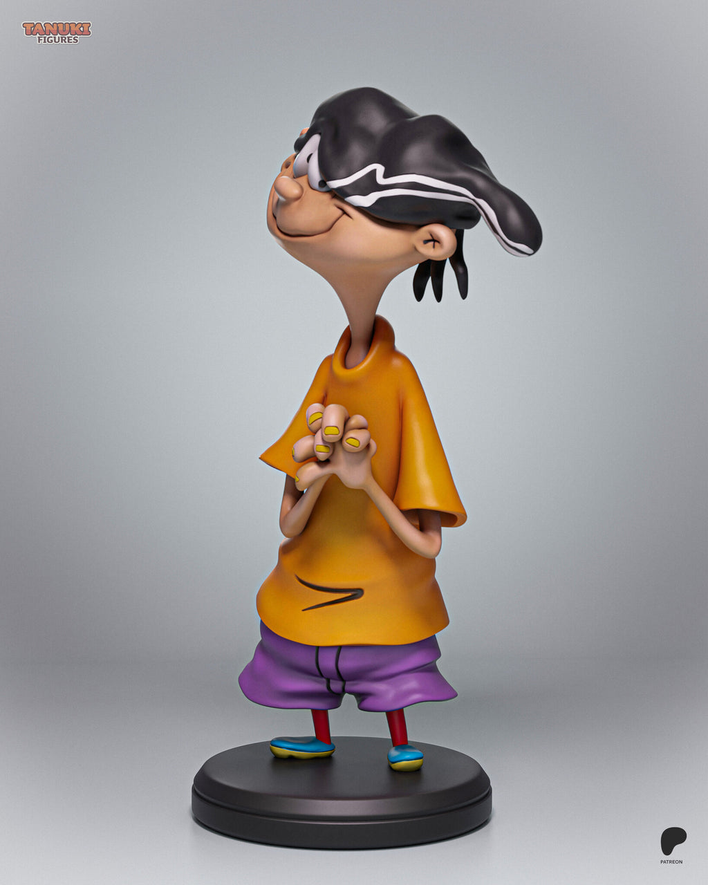 Sculptor's render (kit ships unpainted): three-quarter view from his left front, head tipped back and the hat tail sweeping behind