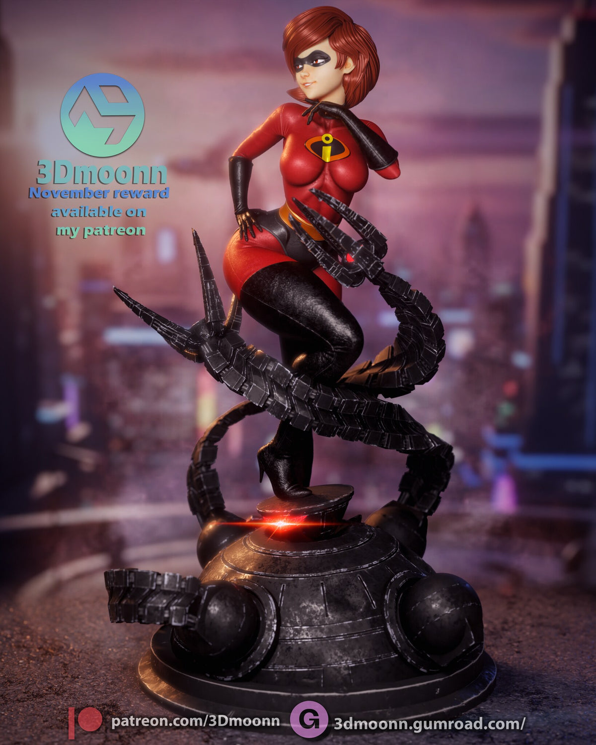 Sculptor's render (kit ships unpainted): low front view with both red-eyed claws and the robot's dome