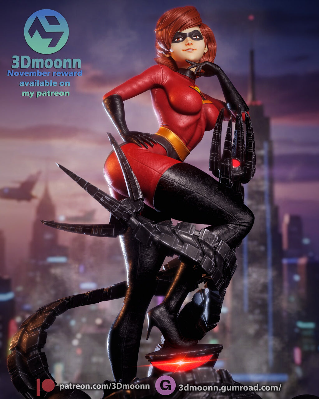 Sculptor's render (kit ships unpainted): low view of the stiletto boot on the glowing cap, a tentacle wrapped in front of the raised leg