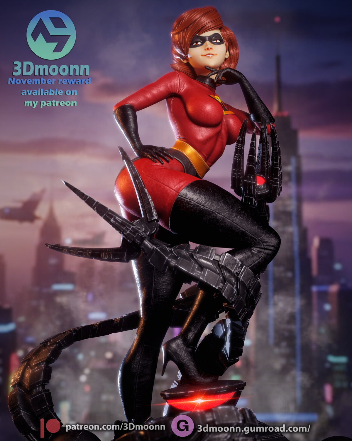 Sculptor's render (kit ships unpainted): low view of the stiletto boot on the glowing cap, a tentacle wrapped in front of the raised leg