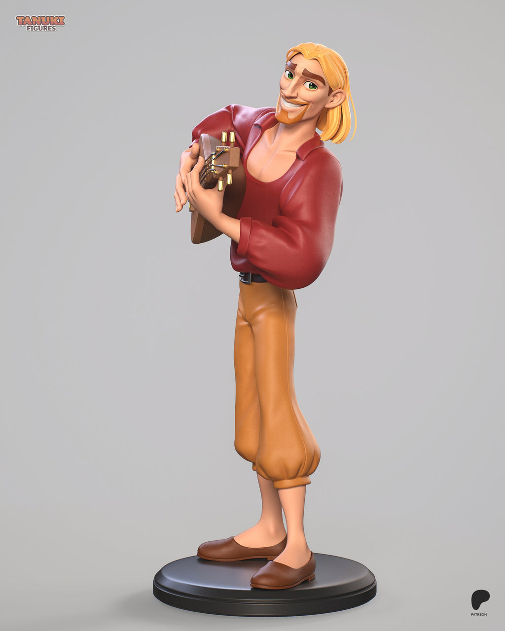 Sculptor's render (kit ships unpainted): full side view from his left, head tipped and grinning at the viewer